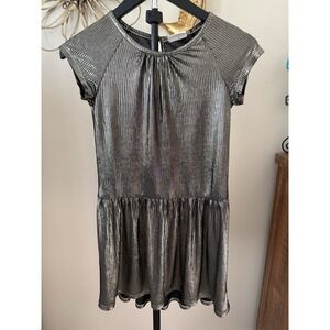 Crazy 8 Girls Size 7 Metallic Silver Party Dress Flutter Sleeve Holiday Dress